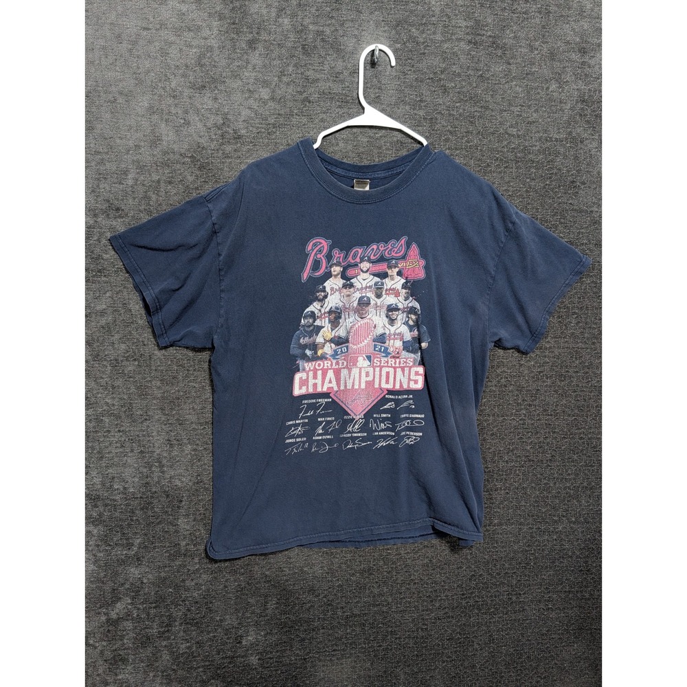 Atlanta Braves 2021 World Series Champions T-Shirt Navy Blue Mens Large 2133
